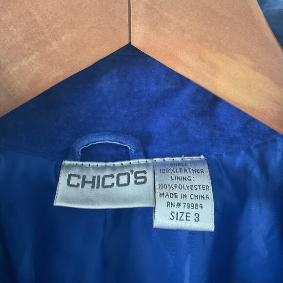 Chicos Blazer Jacket Womens Medium Blue Leather Suede Long Sleeve Collared - Picture 3 of 6